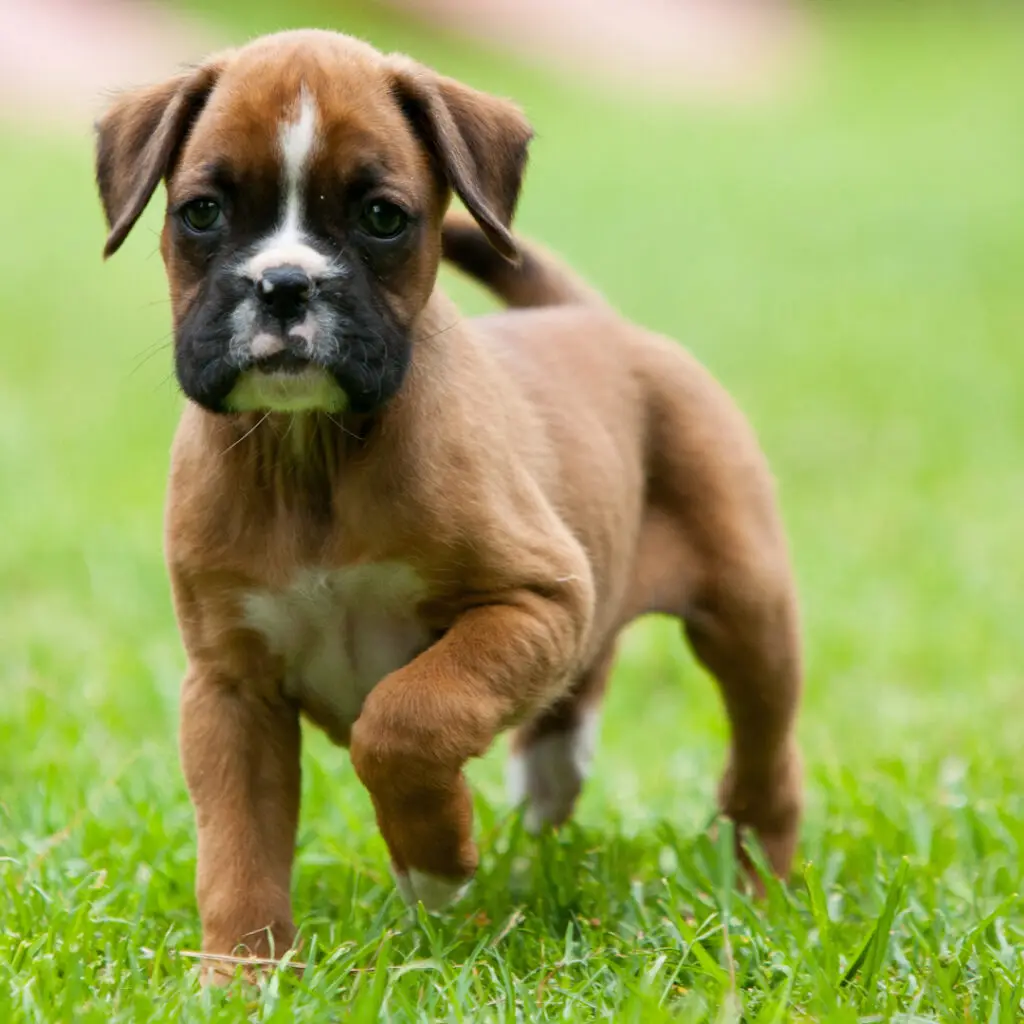boxer welpe auf wiese